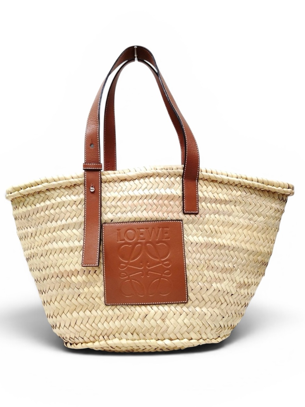 LOEWE Medium Basket Bag Palm Leaf & Calfskin Tan Brown Tote Spain - Picture 2 of 9